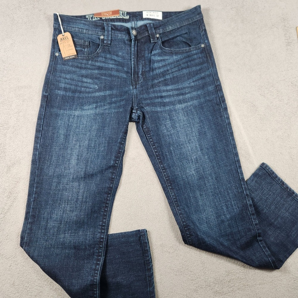 TK Axel Slim Bootcut Stretch Jeans Mens size 38x32 Dark Wash Denim